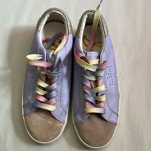 Sam Edelman Purple and Tan Sneakers with Metallic Laces